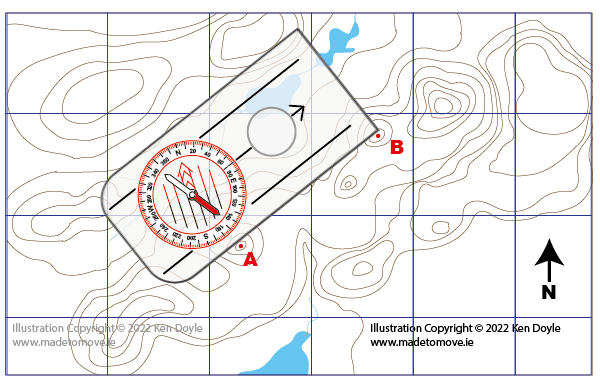 How to take a compass bearing from a map. What is a bearing. Step 01